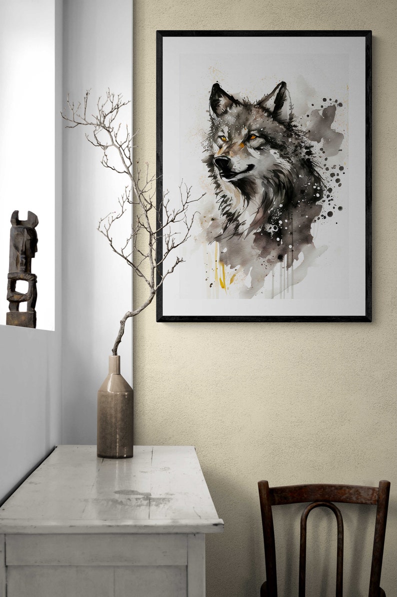 Printable | Fierce Gray Wolf | Watercolor &amp; Ink | Digital Download ...