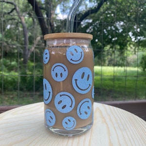 Smiling Face Glass Can Coffee Cup