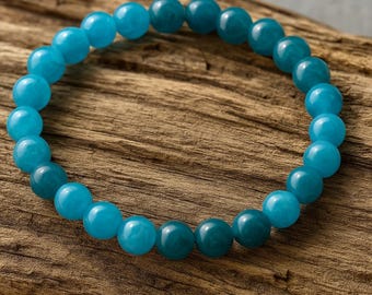 Dark Teal Quartz Gemstone Bracelet: Boho Stretch Bracelet, for women