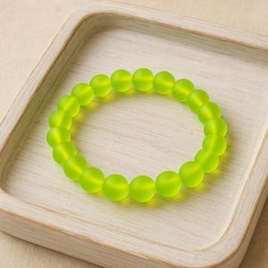 Bright Neon Yellow Glass Bead Bracelet 10mm, Matte Frosted Yellow Elastic Stacker Bracelet, Bold Statement Summer Jewelry Gift for Friend