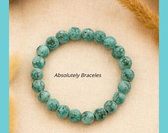 8mm Light Blue Drawbench Beaded Stretch Bracelet