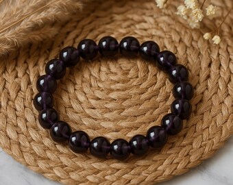 Purple Amethyst Bracelet: 8mm Natural Gemstone Stretch Bracelet