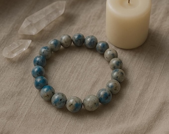 Natural White Jade Raindrop Azurite Blue Grey Elastic Stretch Boho Beaded Women Bracelet