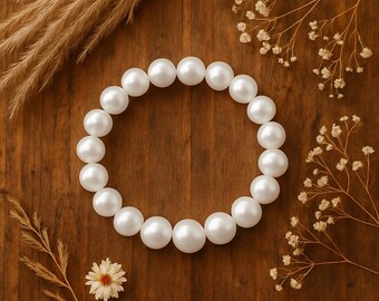 White Acrylic Beaded Bracelet, 20mm Big Bead Stretchy Bracelet - Etsy