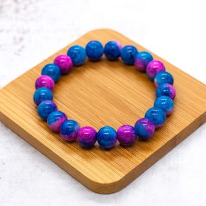 Royal Blue & Hot Pink Beaded Bracelet – Handmade Stretch Glass Jewelry