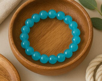 10mm Light Blue Imitation Jade Beaded Stretch Bracelet