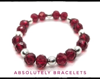 Pulsera elástica de cristal rojo, separadores plateados