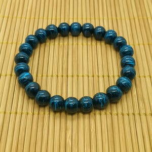 Black & Sky Blue Drawbench Beaded Bracelet - 8mm Elastic Handmade