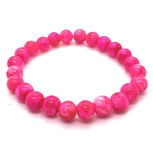Hot Pink Drawbench Beaded Stretch Bracelet, Hot Pink Drawbench Beaded Elastic Bracelet, Pink Bracelet, Pink Beaded Bracelet, Boho Bracelet
