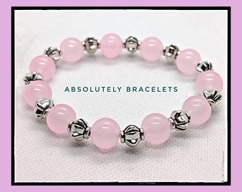 Light Pink Jade Bead Bracelet with Tibetan Silver Accents