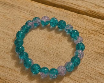 10 mm ブルー ピンク クラックルガラス ビーズ ブレスレット マルチ