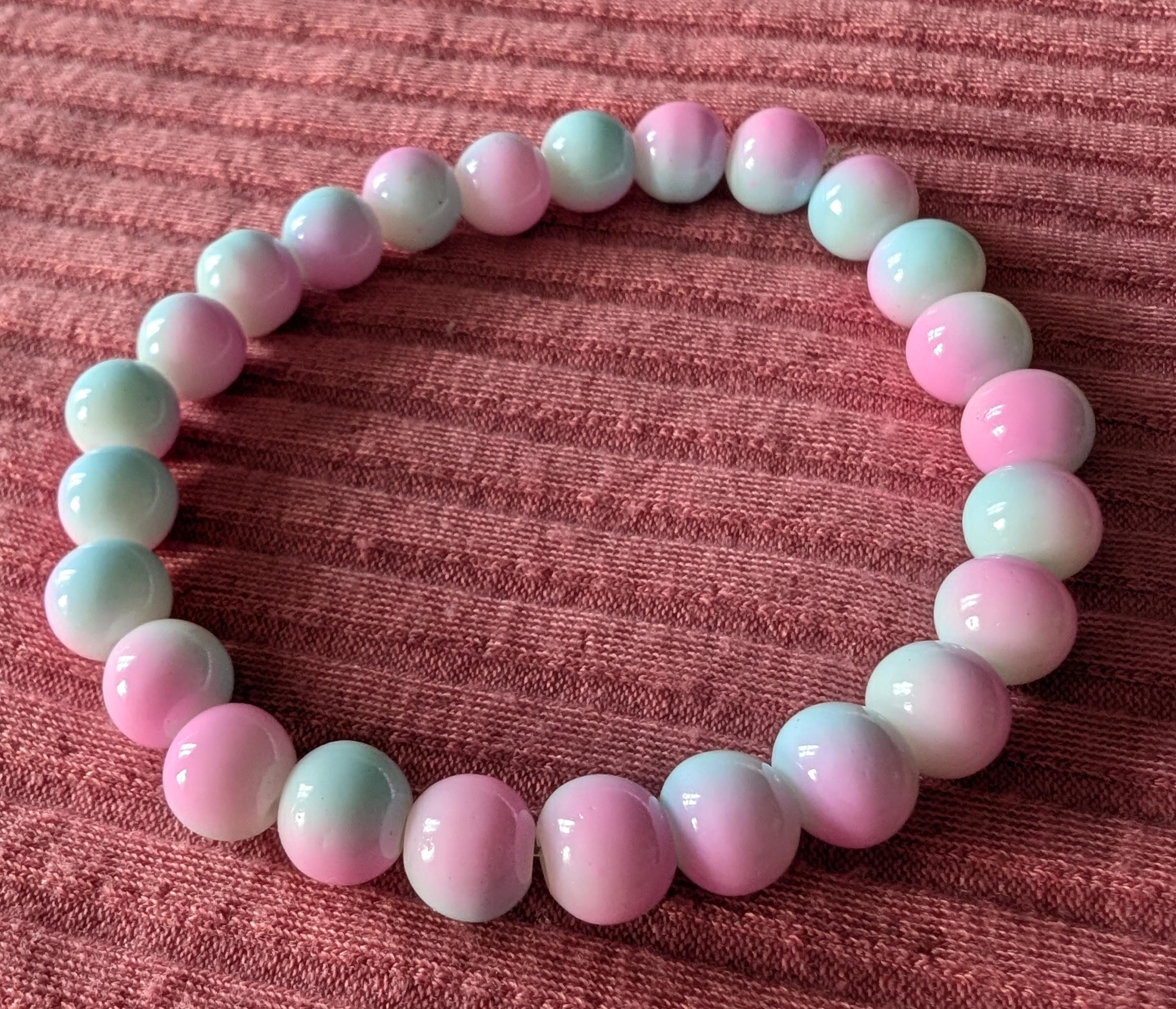ブレスレット Pink & Skyblue Beaded Elastic Bracelet #9939 Pink Blue Pastel Stretch Bracelet, Pink Blue Pastel Elastic