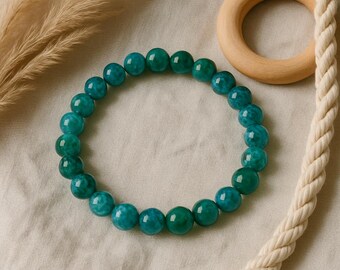 Sea Green Crackle Glass Stretch Bracelet, 8mm Beaded Bracelet