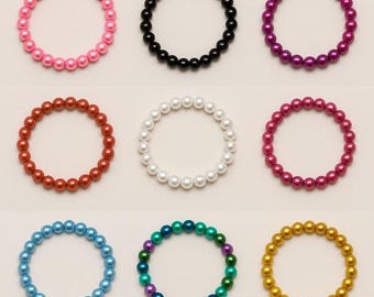 Plain 6mm Elastic Glass Pearl Bead Bracelet - 10  Colours / 5 Sizes