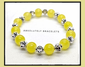 Yellow Jade 10mm Bead Bracelet with Tibetan Silver