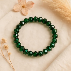 エメラルドグリーンクリスタルストレッチブレスレット：ファセットロンデルバングル