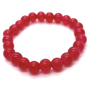 Red Jade Beaded Stretch Bracelet: 8mm Boho Style