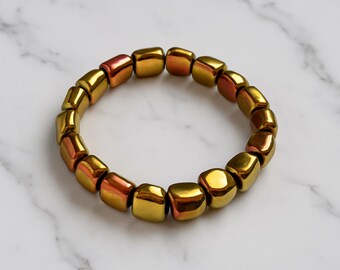 Crimson Red & Gold Cubed Stretch Bracelet