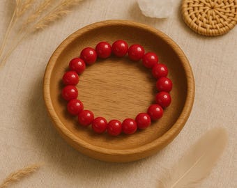 Red Dyed Jade Pebble Nugget Elastic Bracelet Size 7-17mm 7.5