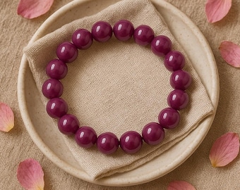 Violet Quartz Gemstone Bracelet: 8mm Natural Crystal Bead, Boho Style Beaded Women
