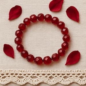 Dark Ruby Red Crystal Stretch Bracelet: Faceted Rondelle Bangle