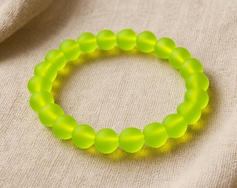 Neon Yellow Frosted Glass Beaded Stretch Bracelet