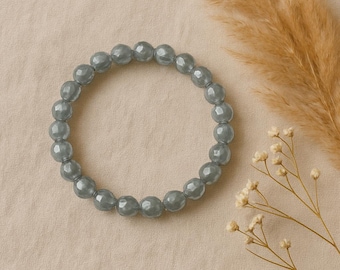 Grey Crackle Glass Beaded Stretch Bracelet - 8mm