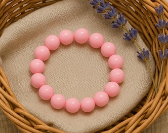 Light Pink Beaded Stretch Bracelet: 10mm Pastel Jewelry