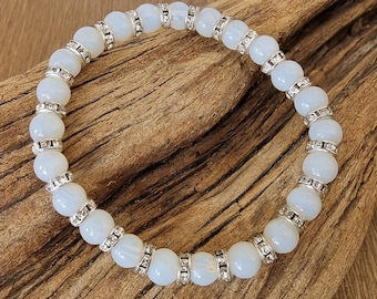 Opalietkralenarmband met zilveren strassteen – kalmerende edelsteensieraden