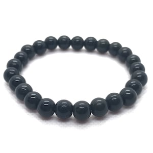 Pulsera elástica de cuentas negras naturales, pulsera elástica de cuentas negras naturales, pulsera de cuentas negras de 8 mm. Pulsera negra. Pulsera de cuentas negras.