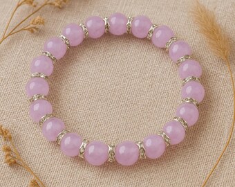 Lilac Pink Jade Style Bracelet: Handmade Elastic Beaded Jewelry