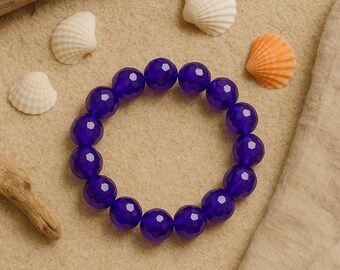 Royal Blue Faceted Beaded Stretch Bracelet (12mm)