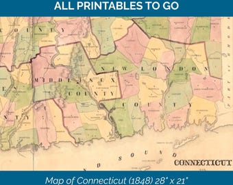 1848 Map of Connecticut - For Schools, Families, & General Use