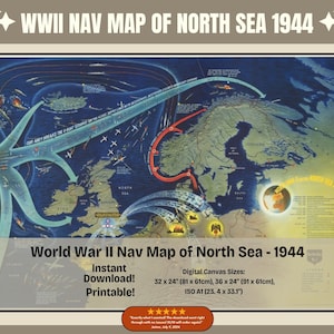 Printable World War II Map, Nav War Map No 3, North Sea War Map, World War History, Political Map, Downloadable Map, Historical War Map
