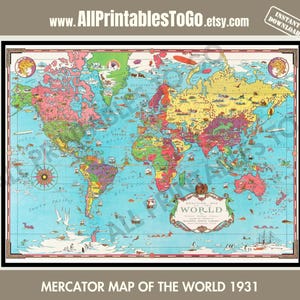 Printable Mercator Map of the World Ca. 1931; Downloadable Wall Map ...