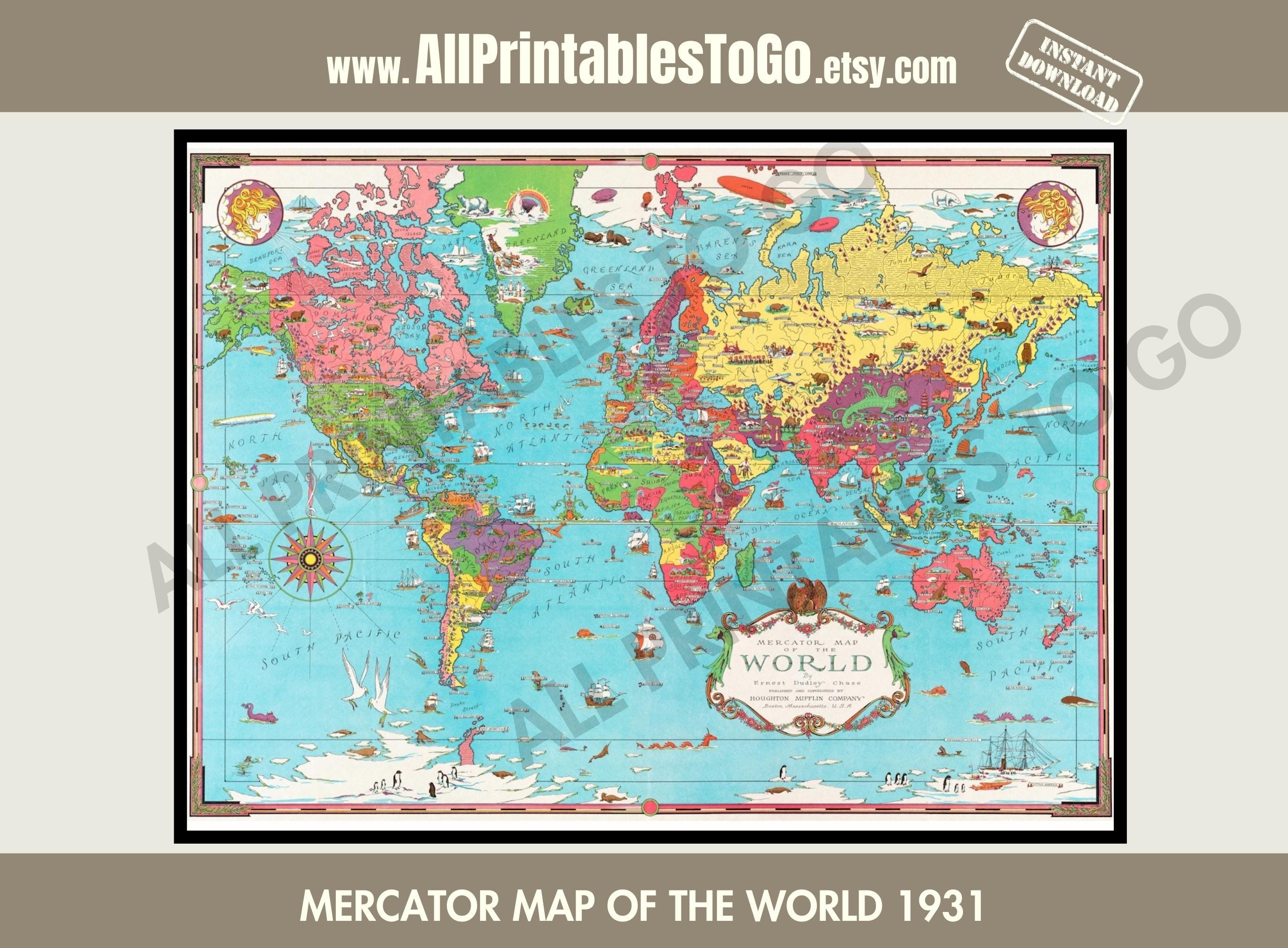 Printable Mercator Map of the World Ca. 1931 Downloadable Wall Map Wall ...