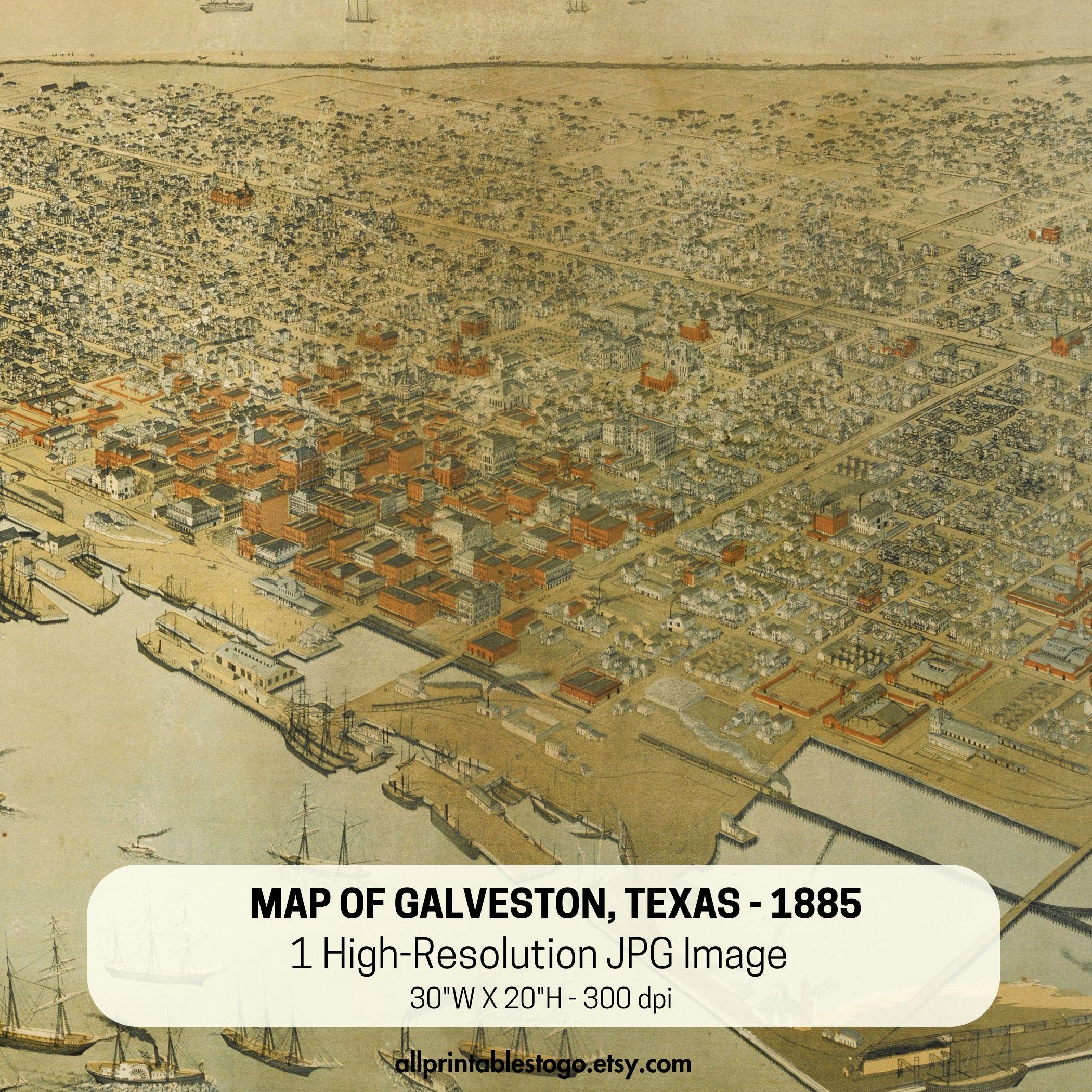 Galveston Texas Map 1885: Vintage Aerial View (digital Download) - Etsy