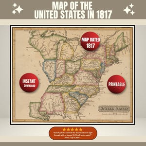 Printable Map of the United States ca. 1817 | Old USA Maps | Historical USA Map | Classroom Map | Office or Den Wall Map | Downloadable Map