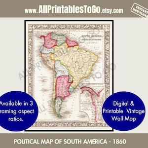 Map of South America ca. 1860, Cartographic Decor, High-resolution Printable Maps