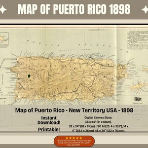 Puerto Rico Colonial Map Old Puerto Rico Map 1898: Historical Print (digital Download) - Etsy