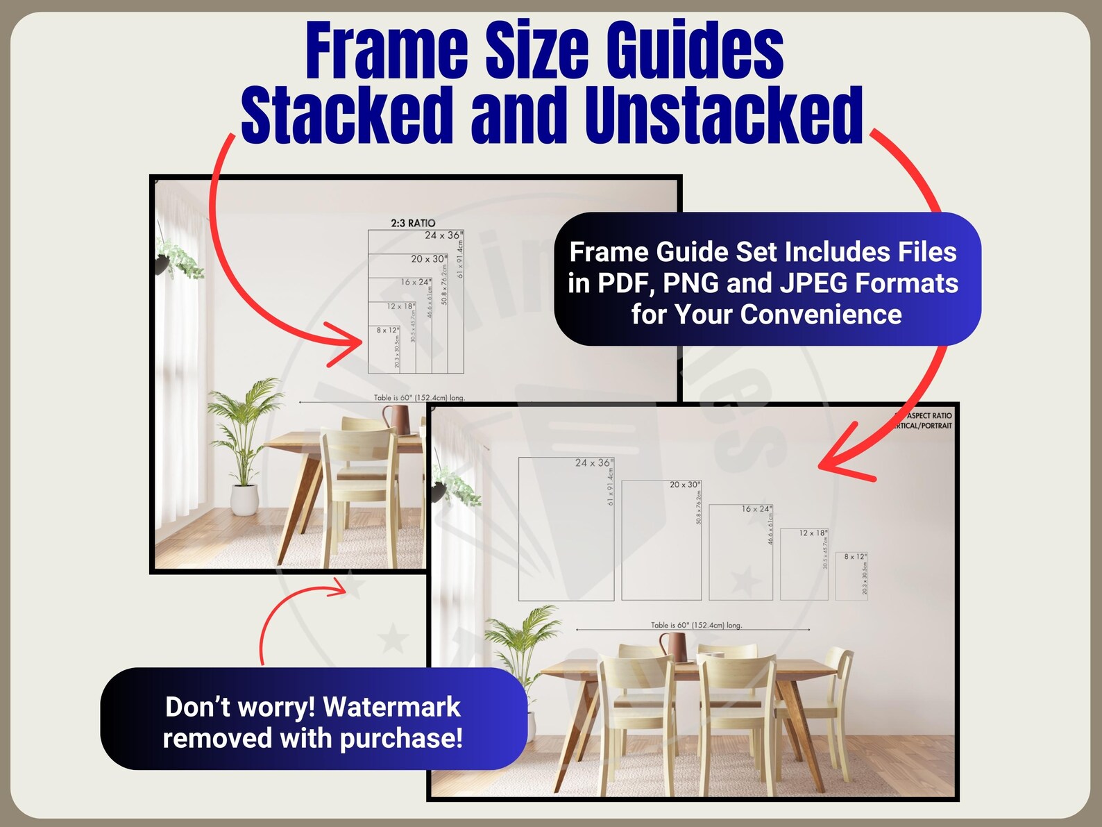 Vertical Frame Size Guide: Wall Art Display Mockup (digital Download ...