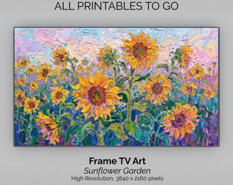 Frame TV Art: Pastel Sunflower Garden Textured Acrylic Painting