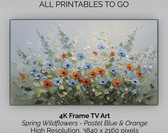 Frame TV Farmhouse Wildflower Oil Painting, Neutral Pastel (Digital Download)