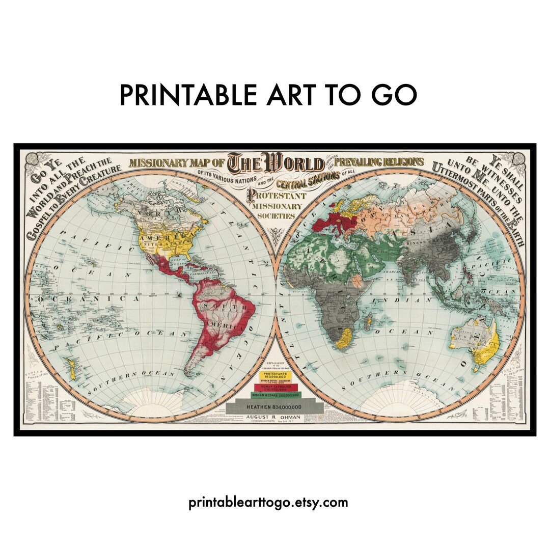 Digital Printable 1902 Missionary Map - World Religions - Antique Christian Mission Planning - Etsy