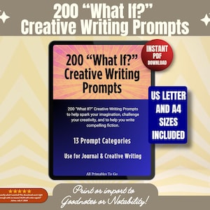 Printable Creative &quot;What If?&quot; Writing Prompts, PDF eBook, Journal Writing Prompts, Goodnotes/Notability, US Letter A4, Downloadable PDF