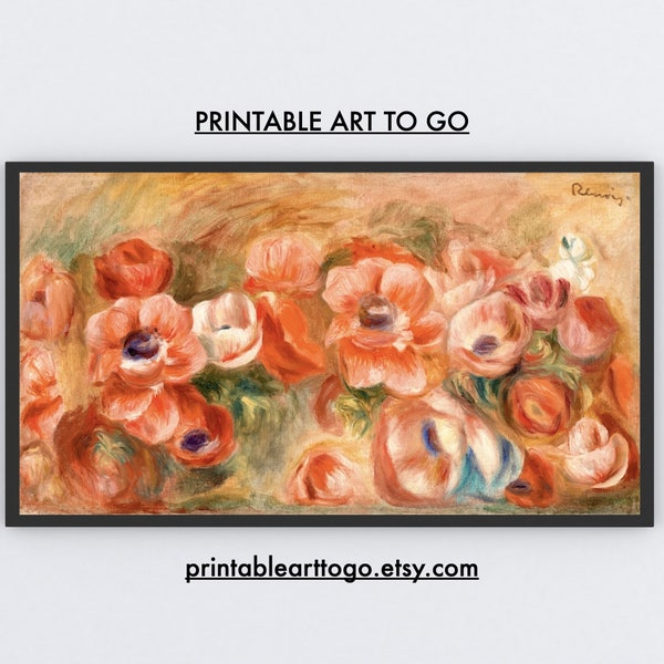 Printable Floral Painting: Renoir's 1912 Anemones  - Digital Impressionist Artwork, Famous Paintings Reproduction
