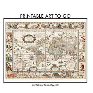 デジタル印刷可能な 1635 年世界地図 - Nova Totius Terrarum Orbis Geographica - ヴィンテージ地図作成