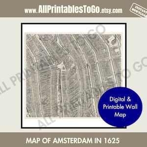 Printable Map of Amsterdam from 1625, Antique Maps of Amsterdam, Dutch History Map, Downloadable Vintage Map of Amsterdam