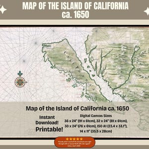 Printable Antique Map of California, California Island, Baja California, 17th Century Maps, Downloadable, Map Wall Decor