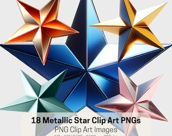 Metallic Star Clip Art: High-Res PNG Graphics (Digital Download)
